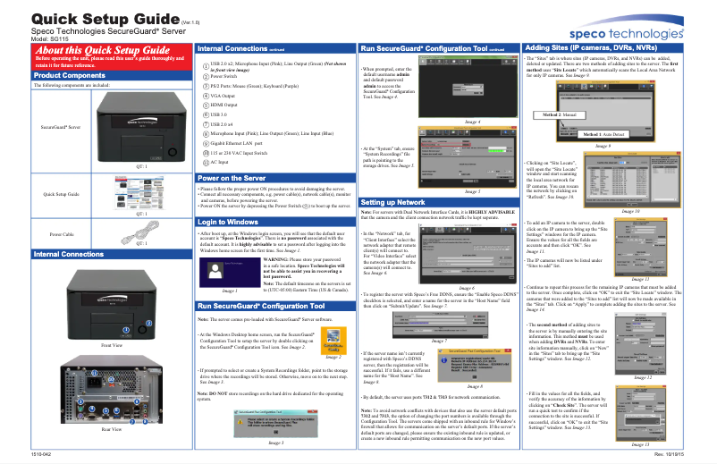 Image de la première page du manuel de l'appareil SecureGuard SG115