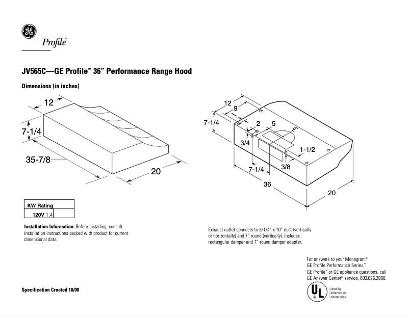 Imagen de la primera página del manual del dispositivo Profile JV565CWW