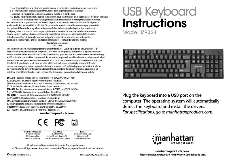 Page 1 de la notice Manuel utilisateur Manhattan 179324
