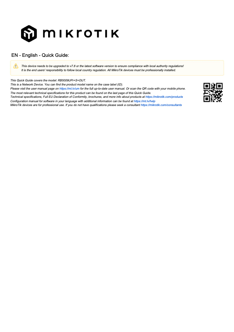 Page n°1 - Manuel utilisateur Mikrotik RB5009UPr+S+OUT