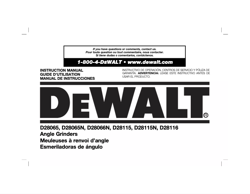 Page 1 de la notice Manuel utilisateur DeWalt D28115N