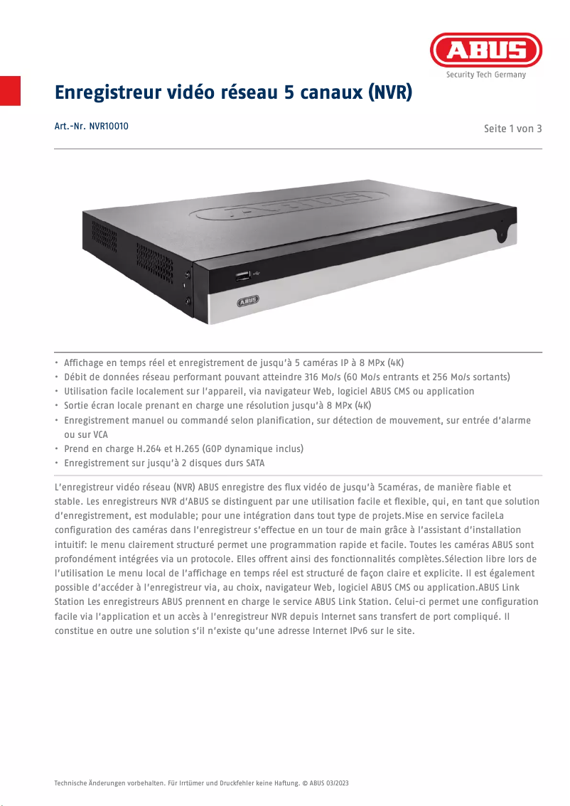 Image de la première page du manuel de l'appareil NVR10010