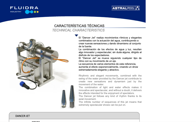 Page 1 de la notice Fiche technique AstralPool Dancer Jet