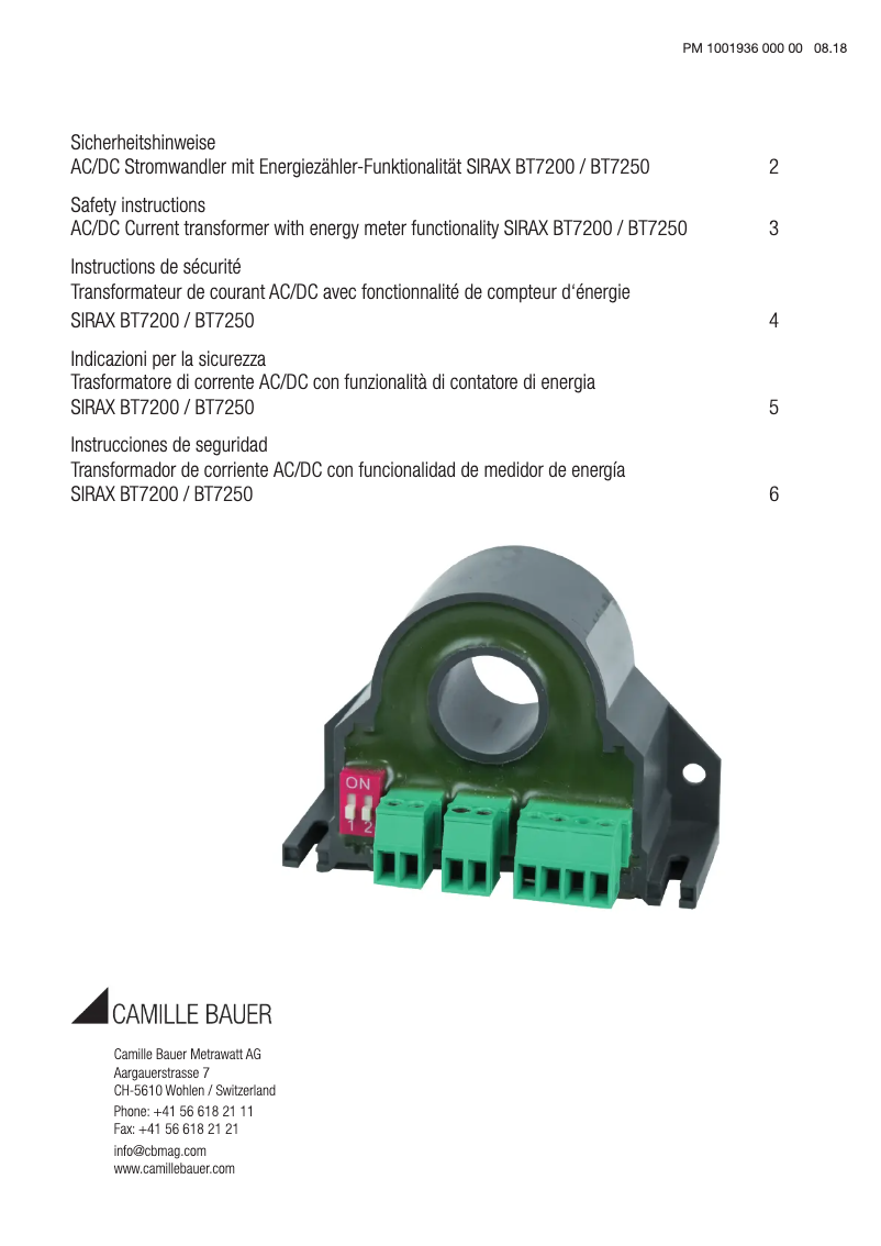 Page 1 de la notice Instructions de sécurité Camille Bauer SIRAX BT7200