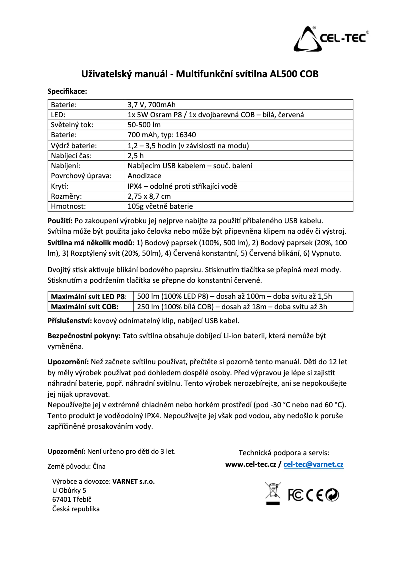 Image de la première page du manuel de l'appareil AL 500 COB