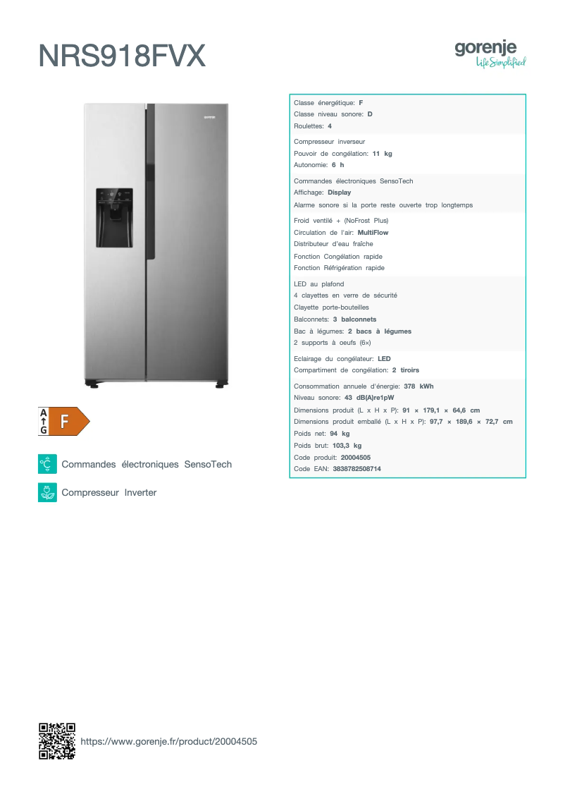 Página 1 del manual Ficha técnica Gorenje NRS918FVX