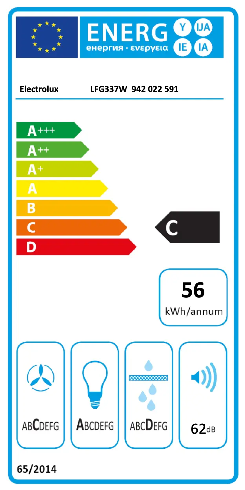 Page n°1 - Label énergétique Electrolux LFG337W
