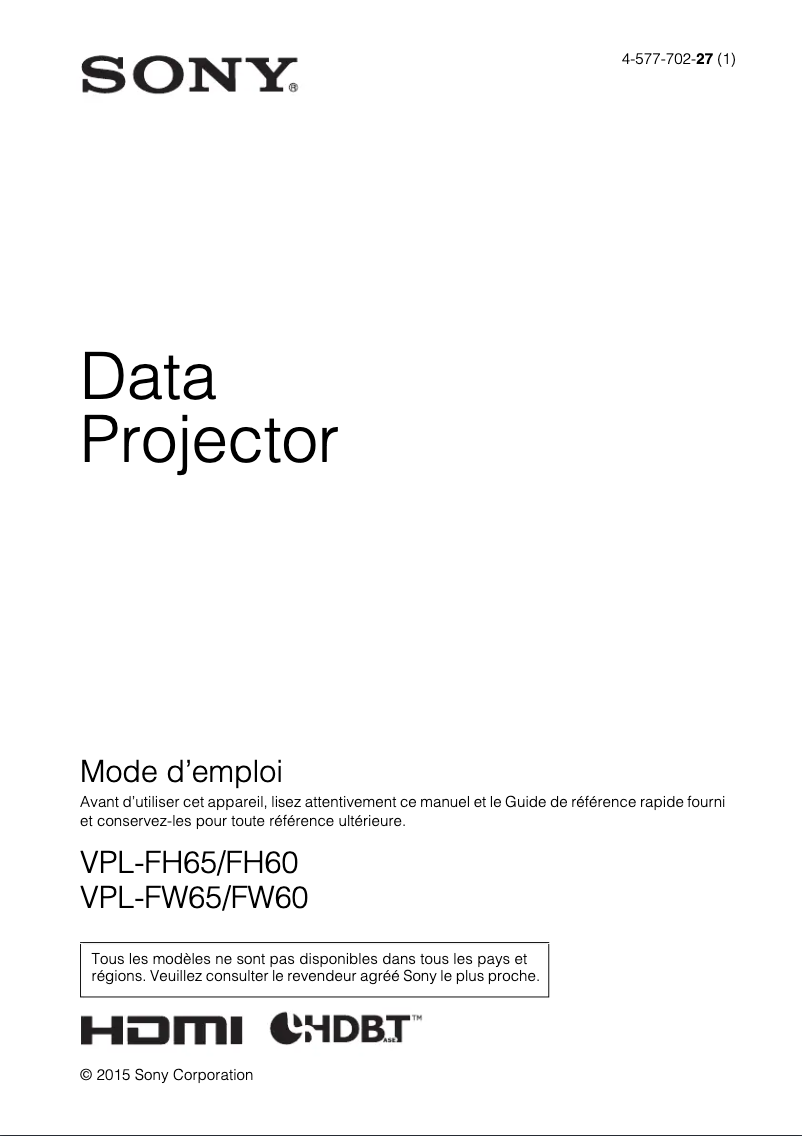 Page 1 de la notice Manuel utilisateur Sony VPL-FH65L