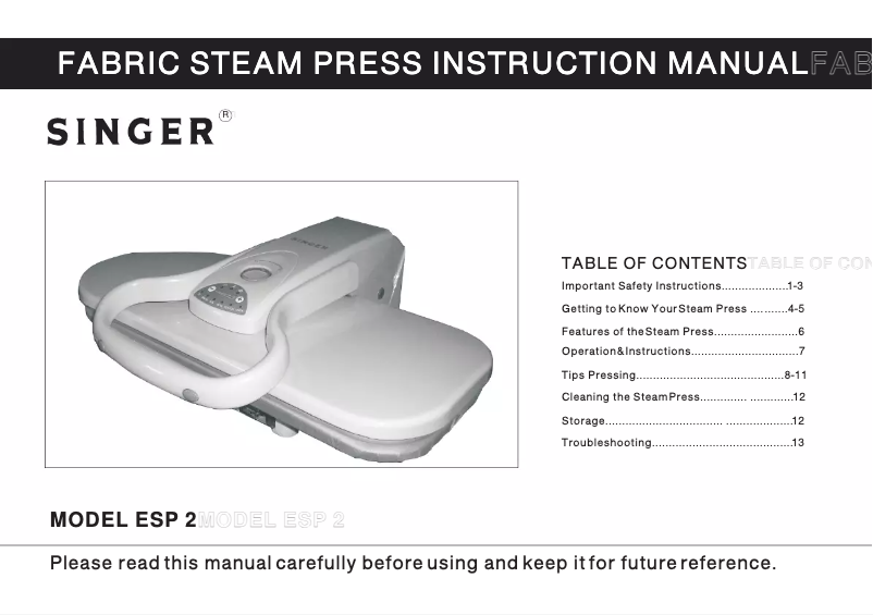 Página 1 del manual Manual de usuario Singer ESP2