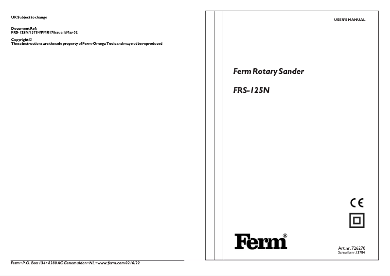 Page n°1 - Manuel utilisateur Ferm FROS-450