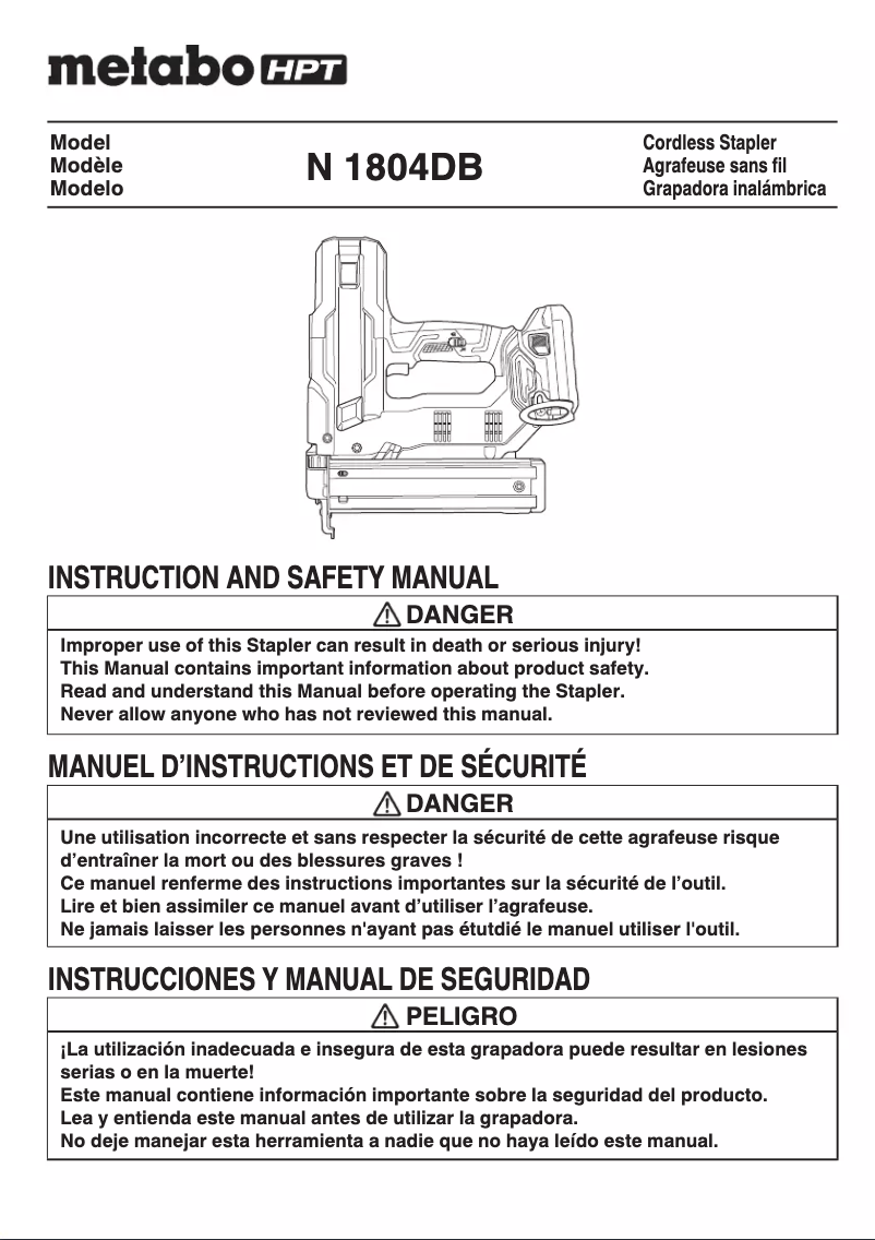 Page 1 de la notice Manuel utilisateur HiKOKI N1804DB
