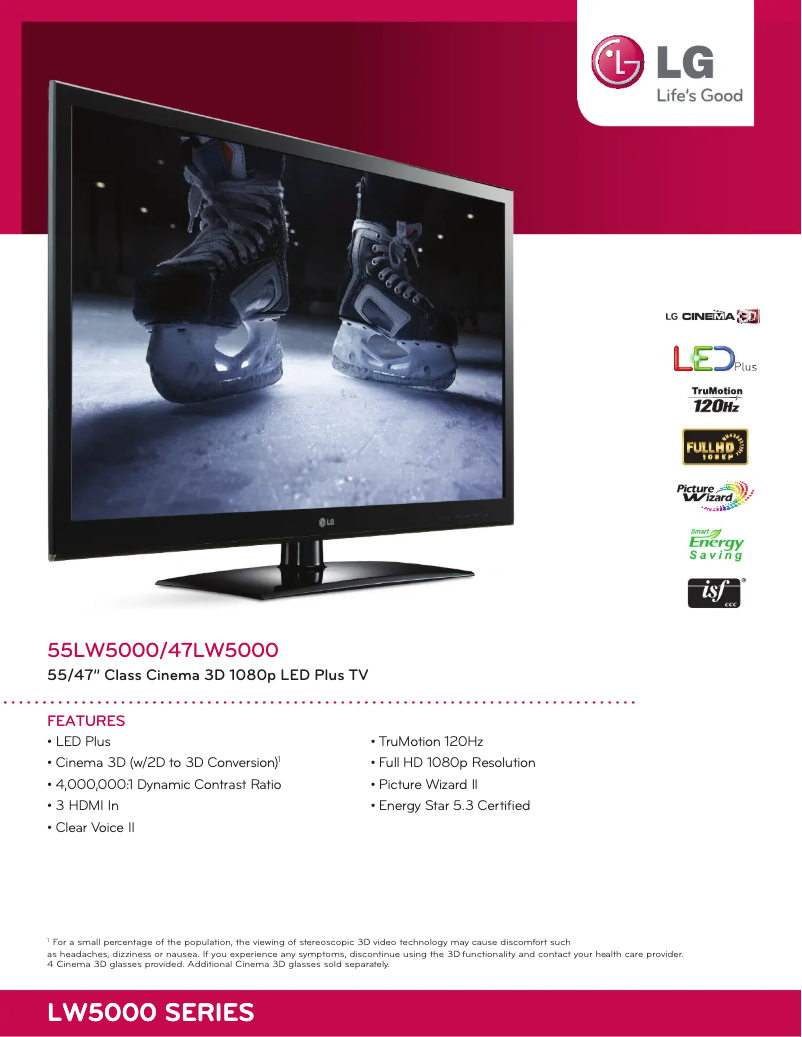 Página 1 del manual Ficha técnica LG 55LW5000