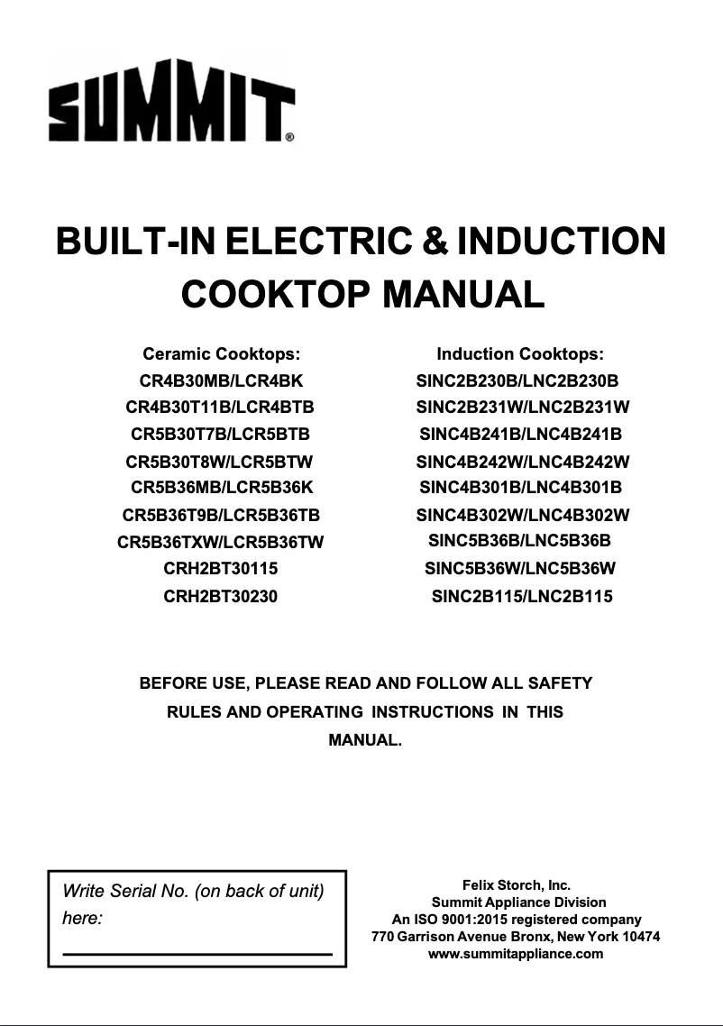 Page n°1 - Manuel utilisateur Summit CRH2BT30115