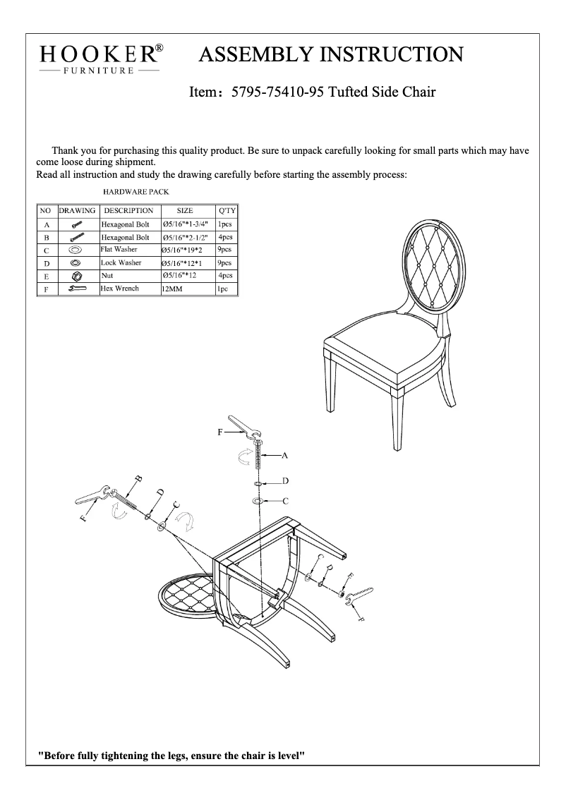Page 1 de la notice Manuel utilisateur Hooker 5795-75410-95