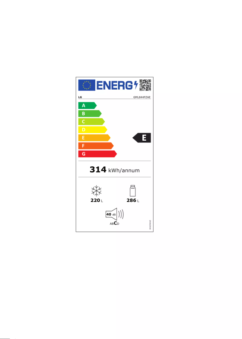Page 1 de la notice Label énergétique LG GML844PZAE