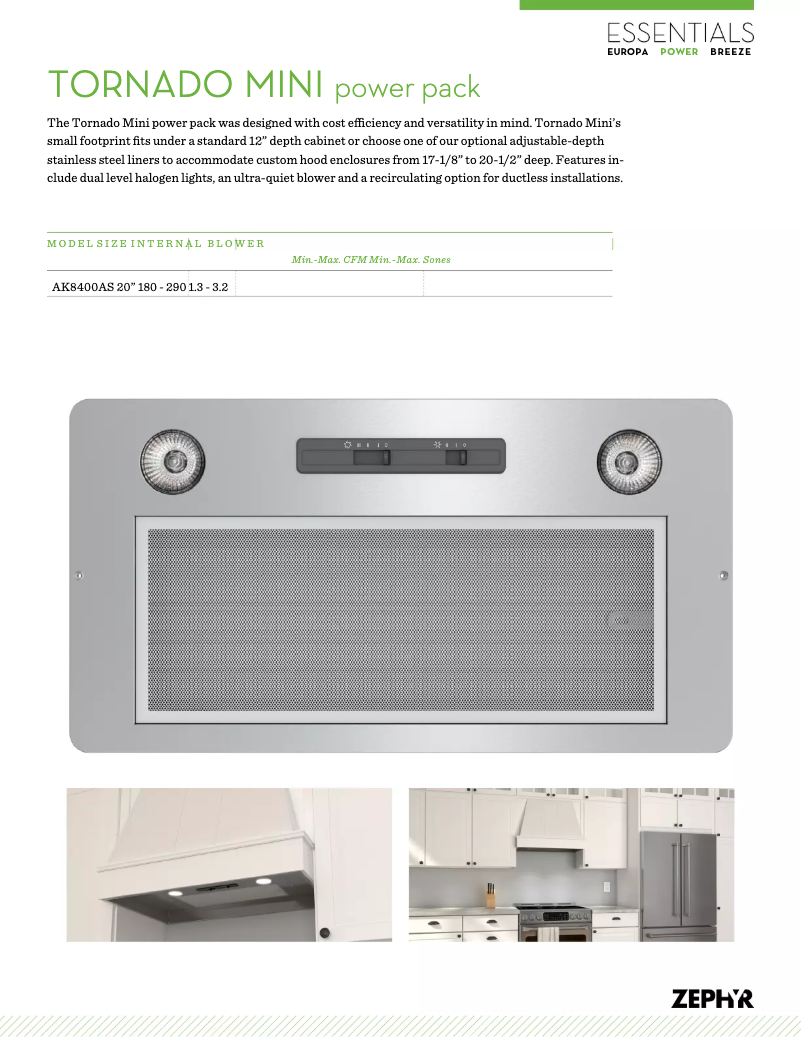 Page 1 de la notice Fiche technique Zephyr AK8400AS