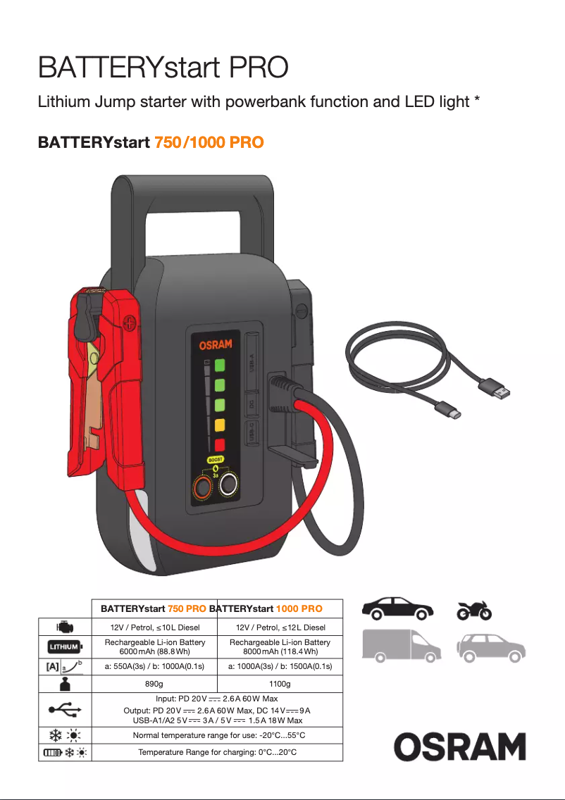 Page 1 de la notice Instructions / montage Osram BATTERYstart PRO 1000
