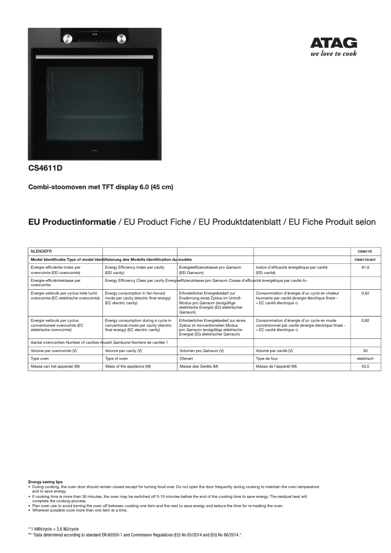 Page 1 de la notice Manuel utilisateur Atag CS4611D
