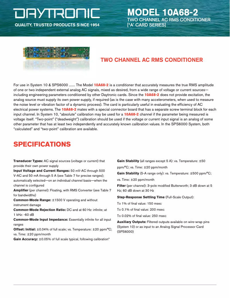 Page 1 de la notice Fiche technique Daytronic 10A68-2