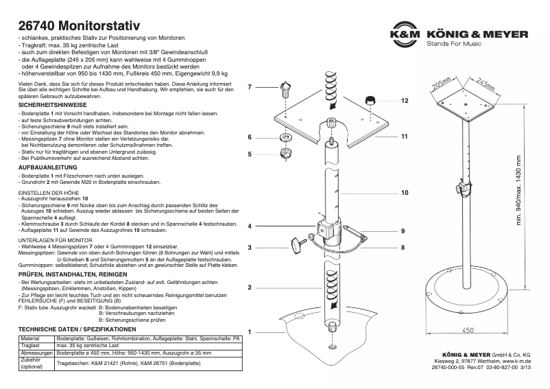 Page 1 de la notice Manuel utilisateur Konig & Meyer 26740