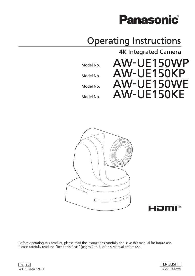 Image de la première page du manuel de l'appareil AW-UE150