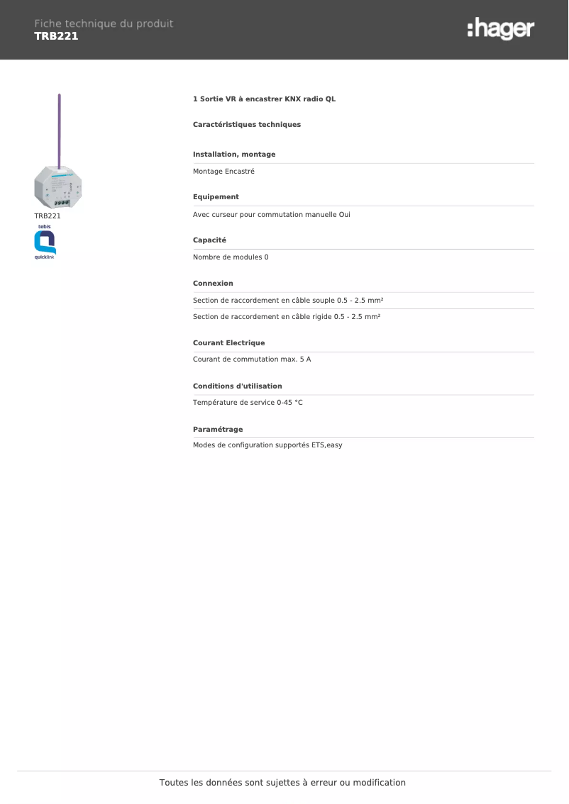 Image de la première page du manuel de l'appareil TRB221