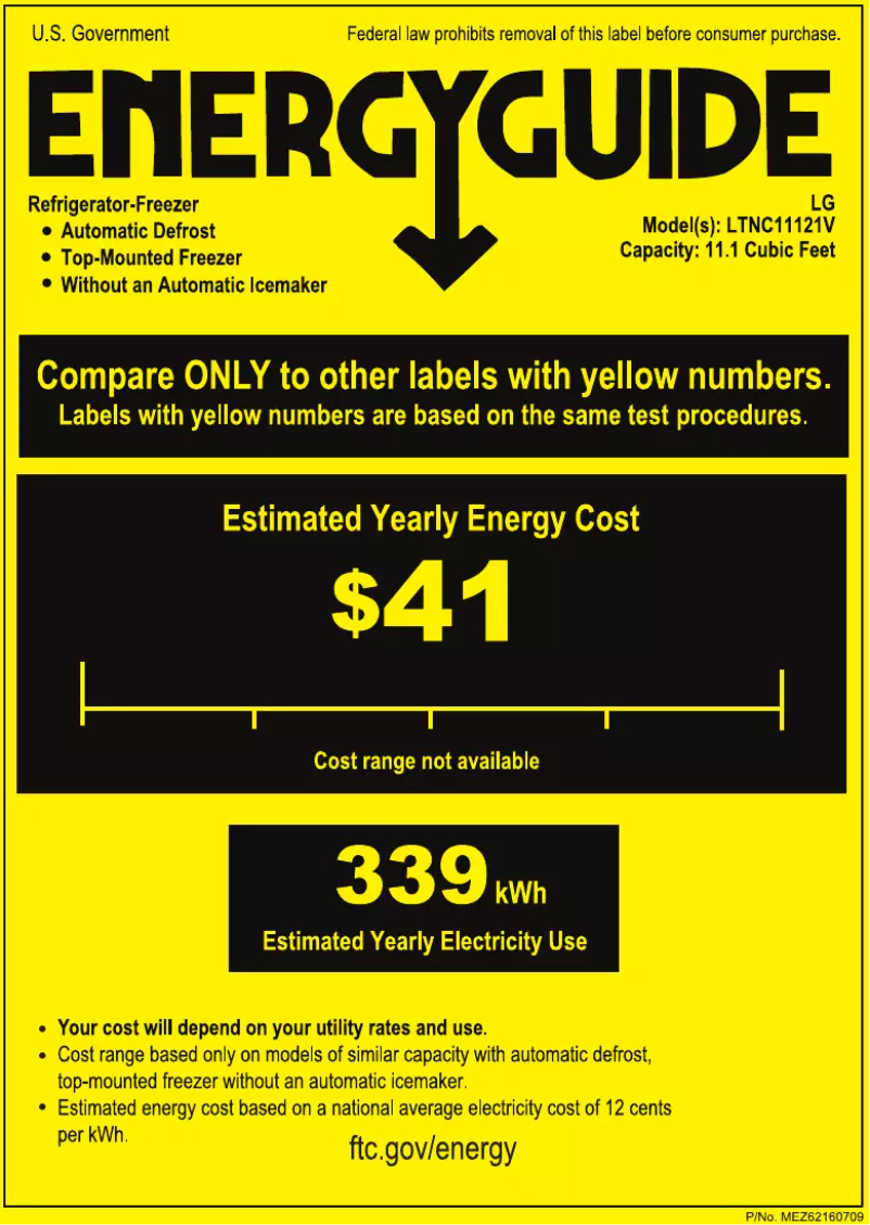 Page 1 de la notice Label énergétique LG LTNC11121