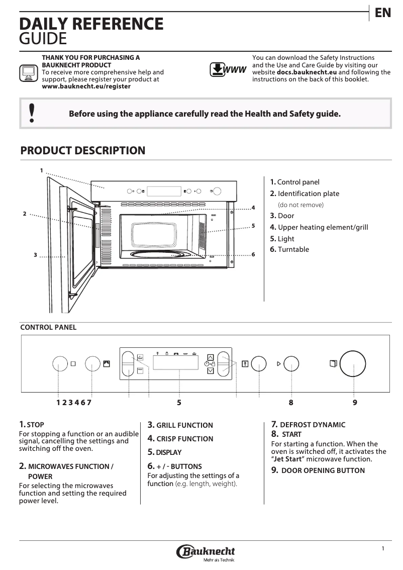 Page 1 de la notice Manuel utilisateur Bauknecht EMNK5 2438 PT