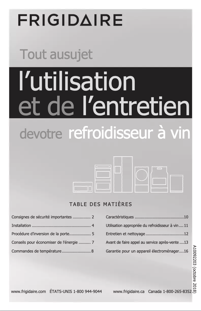Page n°1 - Manuel utilisateur Frigidaire FGWC5233TS