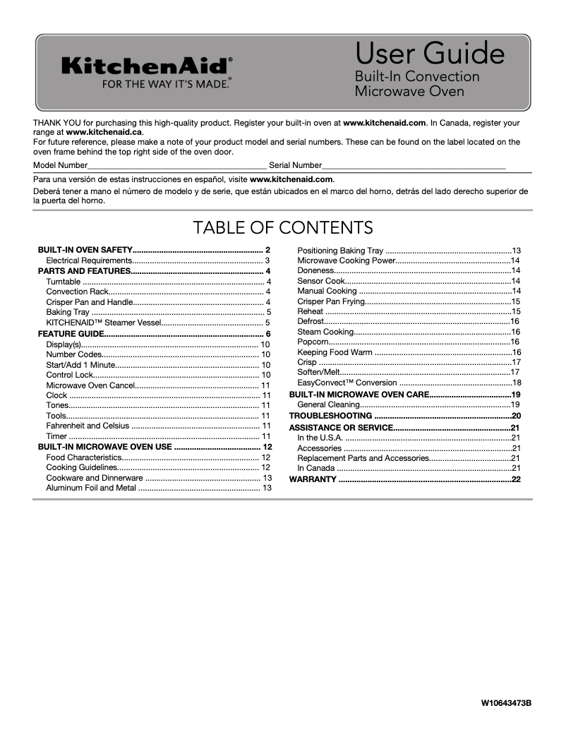 Page n°1 - Manuel utilisateur KitchenAid KOCE500EWH