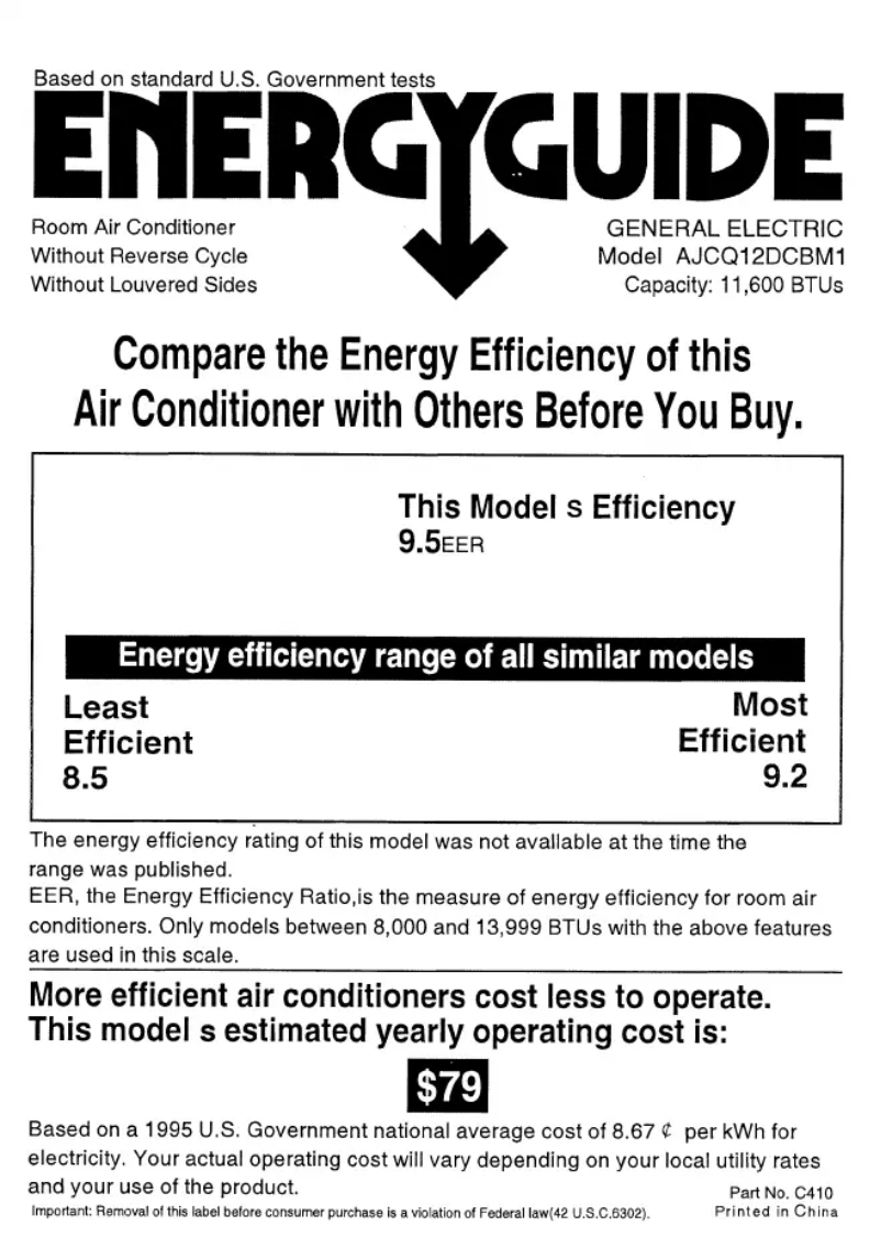Page n°1 - Label énergétique GE AJCQ12DCB