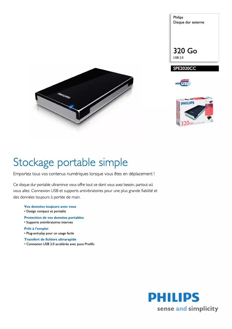 Page n°1 - Fiche technique Philips SPE2020CC