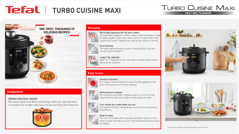 Page 1 de la notice Fiche technique Tefal Turbo Cuisine Maxi CY7778