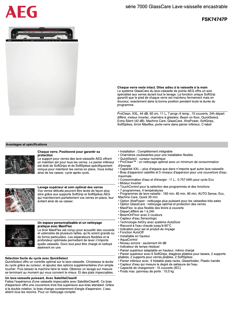 Page n°1 - Fiche technique AEG FSK74747P