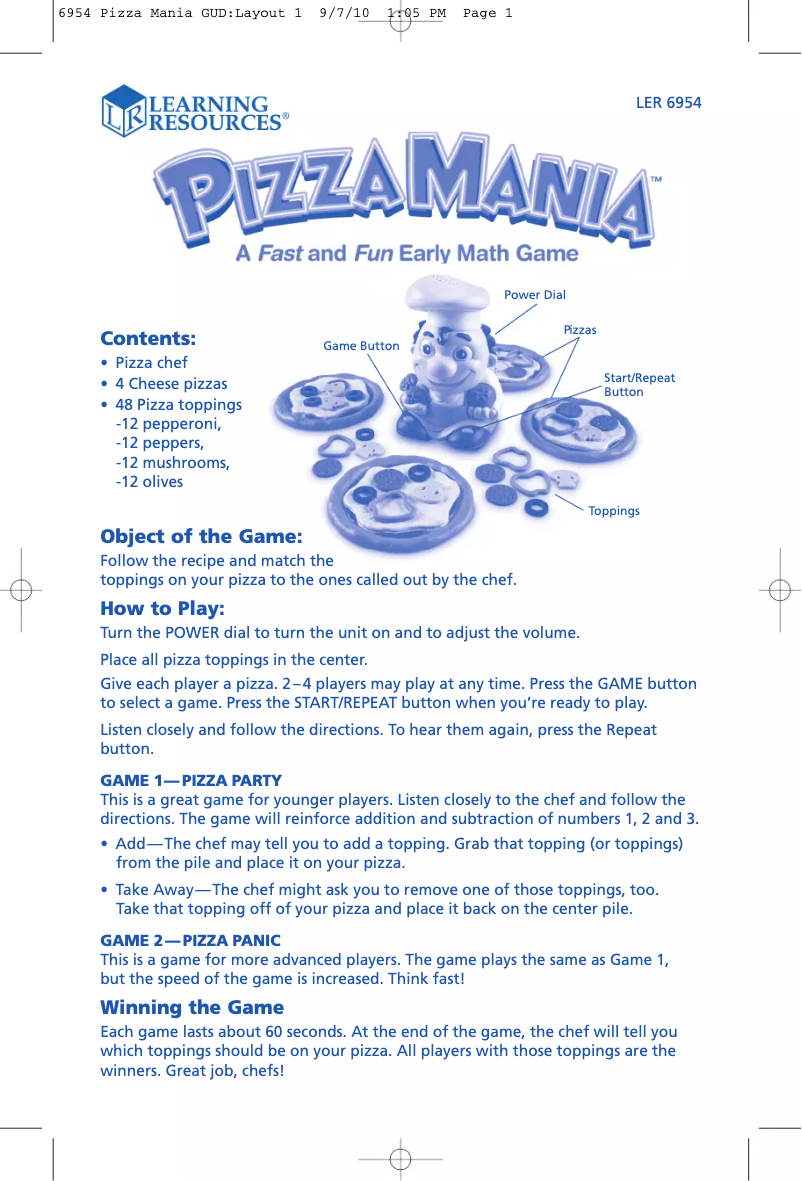Page n°1 - Manuel utilisateur Learning Resources Pizza Mania