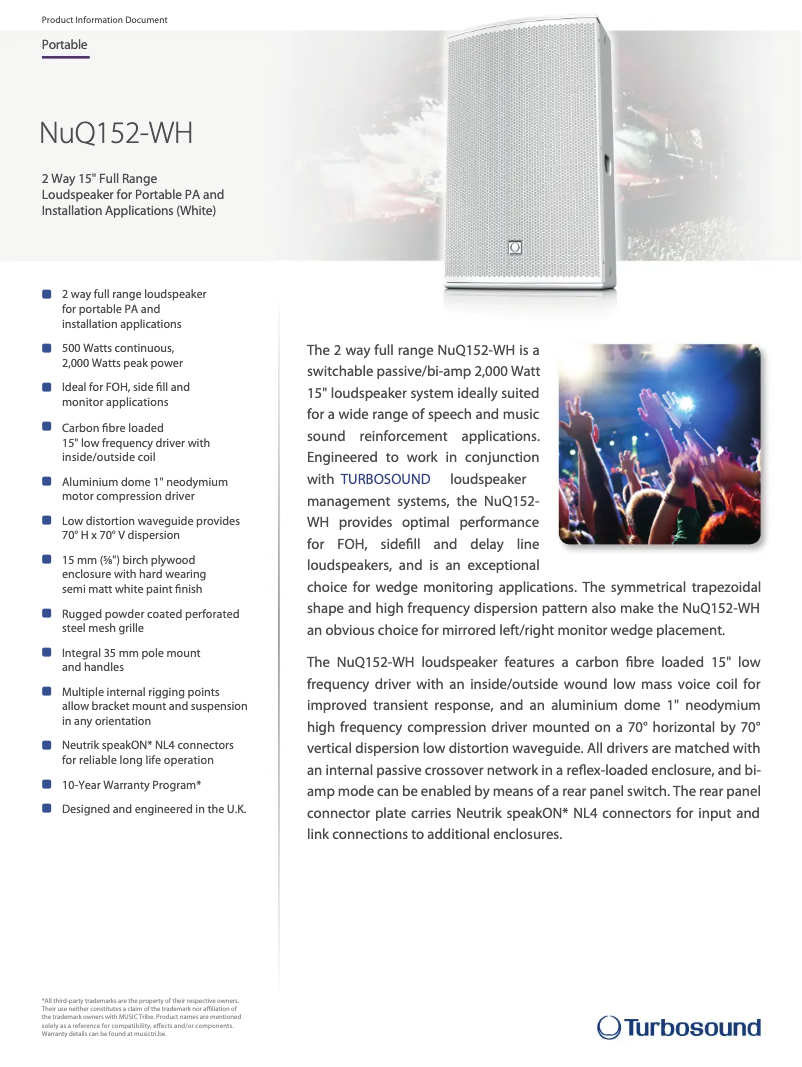 Página 1 del manual Ficha técnica Turbosound NuQ152