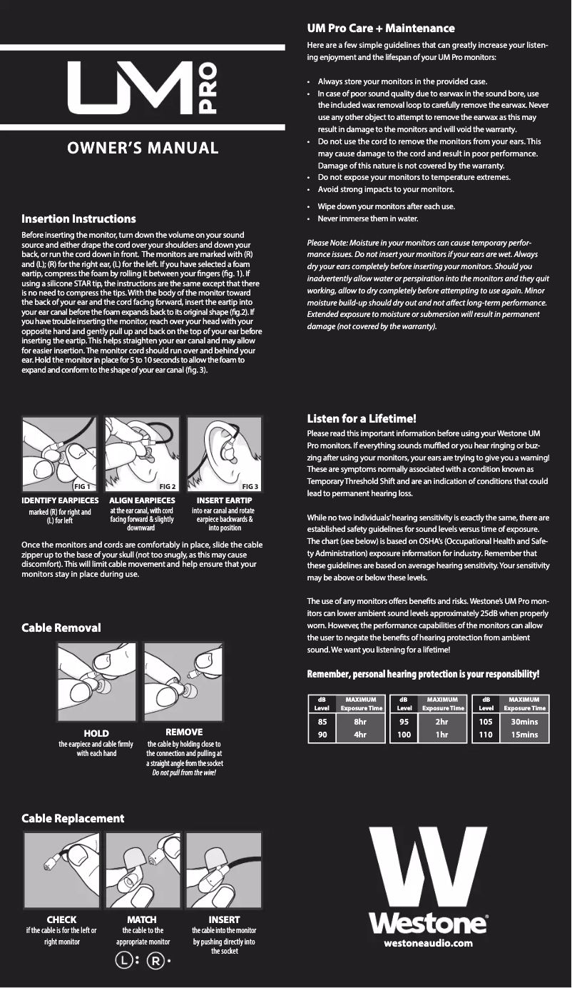 Page n°1 - Manuel utilisateur Westone UM Pro 30