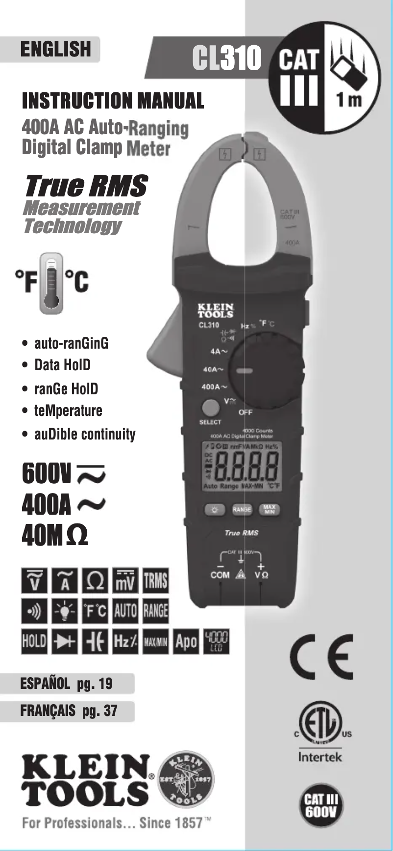 Página 1 del manual Manual de usuario Klein Tools CL310
