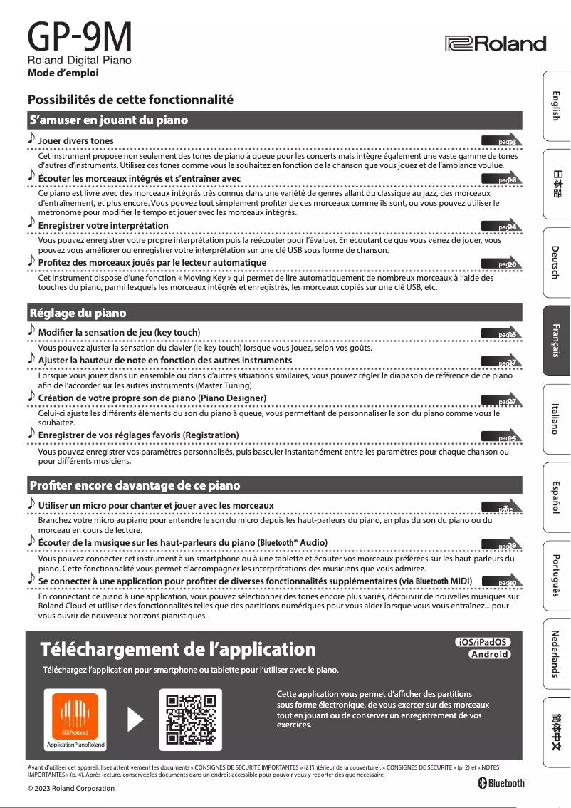 Page 1 de la notice Manuel utilisateur Roland GP-9M