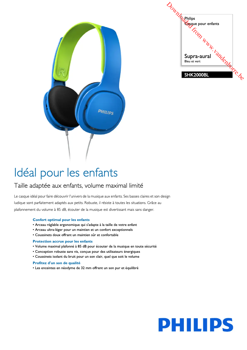 Page 1 de la notice Manuel utilisateur Philips SHK2000