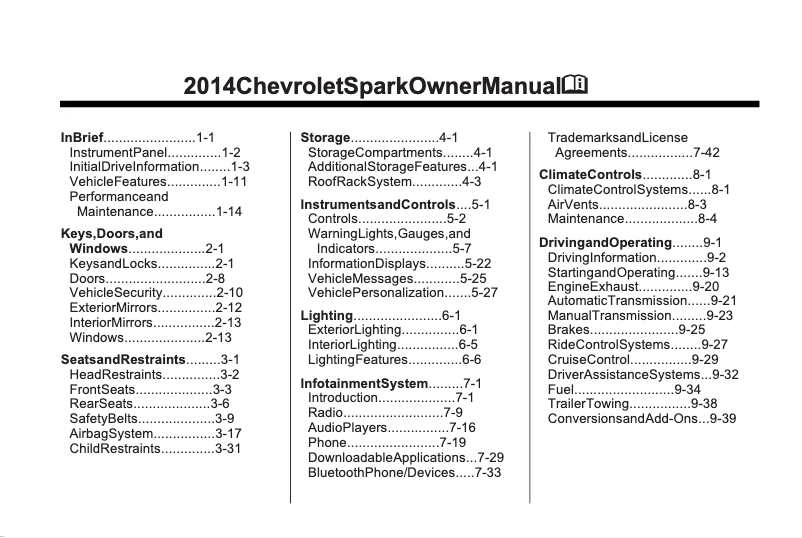 Page 1 de la notice Manuel utilisateur Chevrolet Spark (2014)