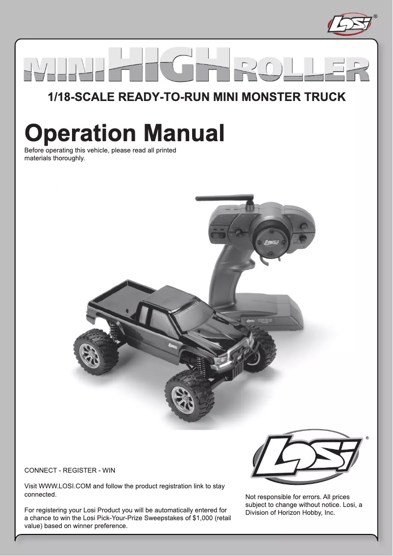 Page n°1 - Manuel utilisateur Losi 1/18 Mini HIGHroller RTR