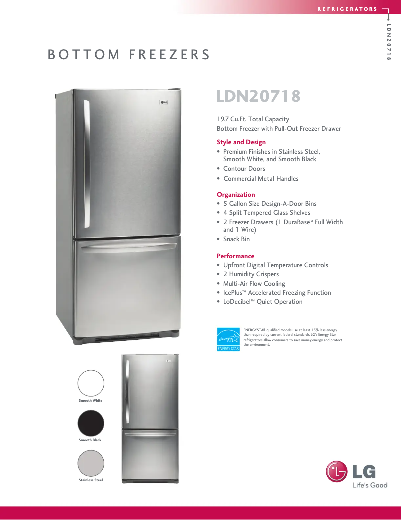 Page 1 de la notice Fiche technique LG LDN20718SW