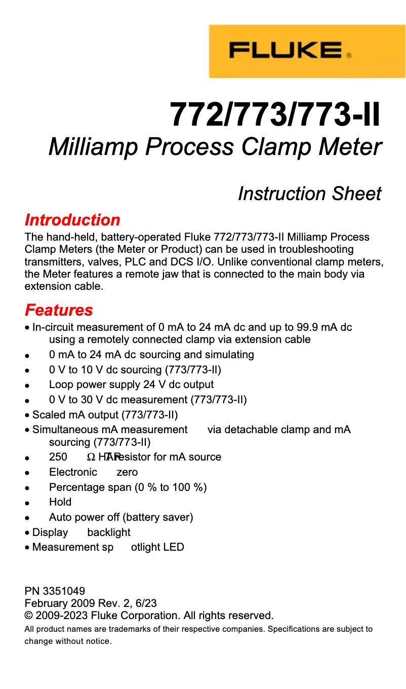 Image de la première page du manuel de l'appareil 773