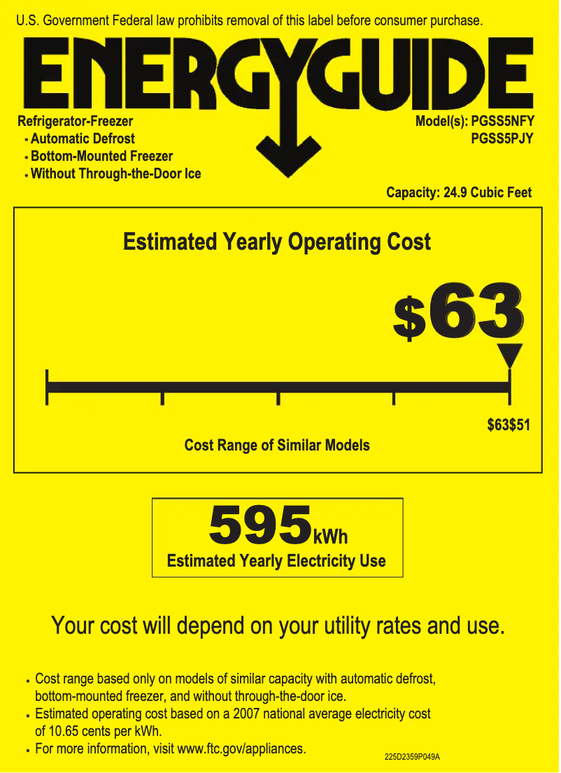 Page 1 de la notice Label énergétique GE PGSS5PJYSS