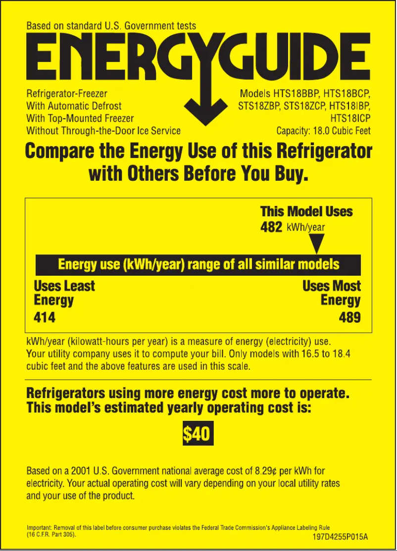 Page n°1 - Label énergétique Hotpoint HTS18ICPCC