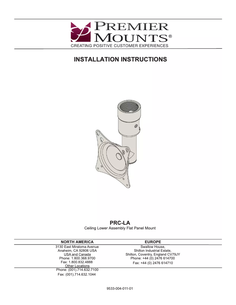 Page 1 of the manual User Manual Premier Mounts PRC-LA