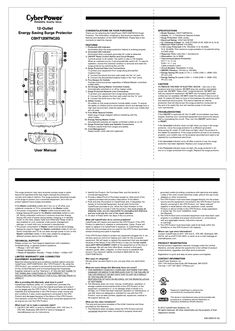 Page 1 de la notice Manuel utilisateur CyberPower Home Theater CSHT1208TNC2G