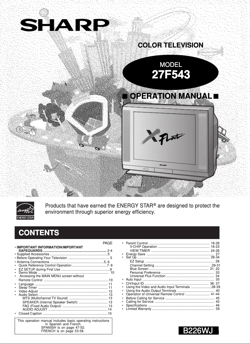Page n°1 - Manuel utilisateur Sharp 27F543