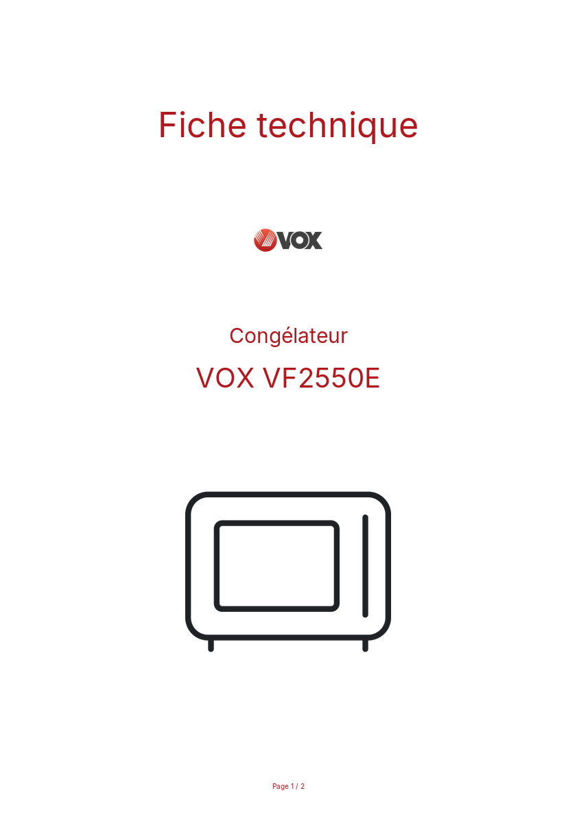 Page n°1 - Fiche technique VOX VF2550E